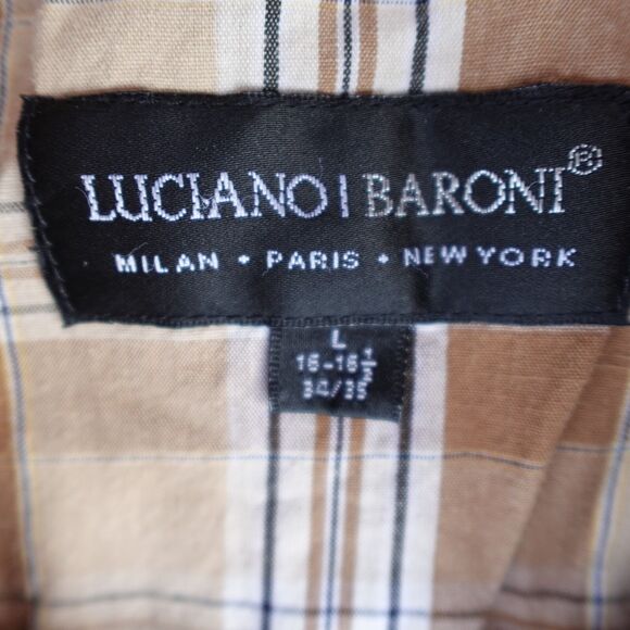 Luciano Baroni Shirt Men Large Brown Plaid Pearl Snap Short Sleeve Cotton Casual - Picture 4 of 8